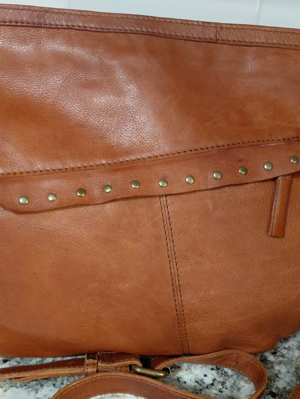 Ashwood Stud-Accent Leather Hobo Bag in Cognac Brown
